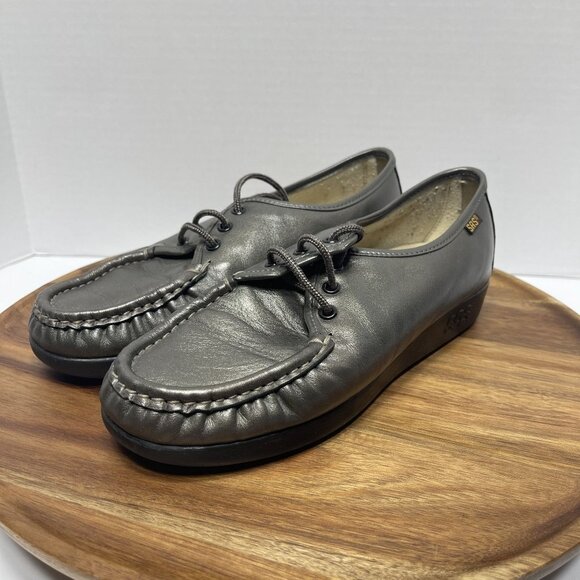 SAS Womens Soft Step Heel Leather Moccasins Size 7M Pewter‎ Gray - Picture 6 of 16